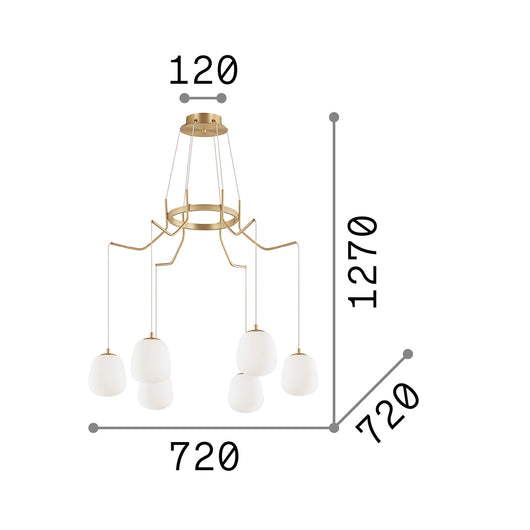 Sospensione Contemporanea Karousel Metallo Ottone 6 Luci G9 3W 3000K Luce Calda