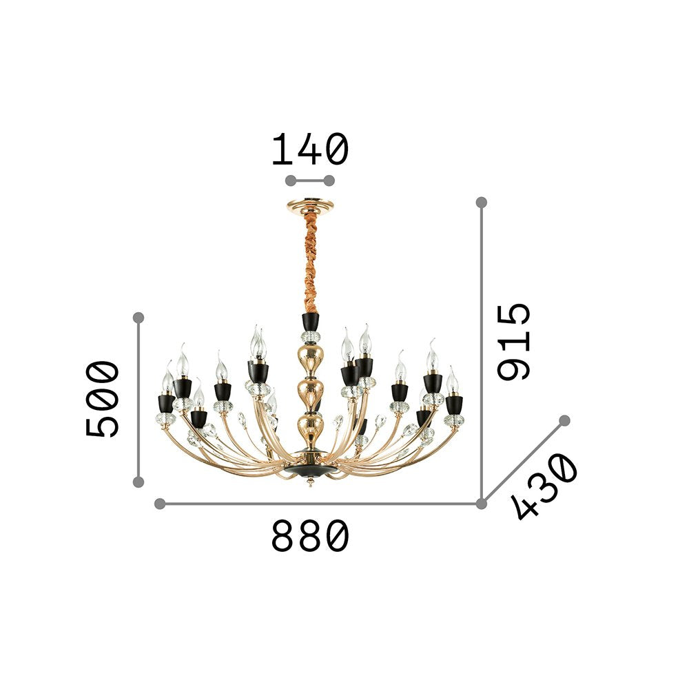 Sospensione Contemporanea Vanity Metallo Oro 15 Luci E14