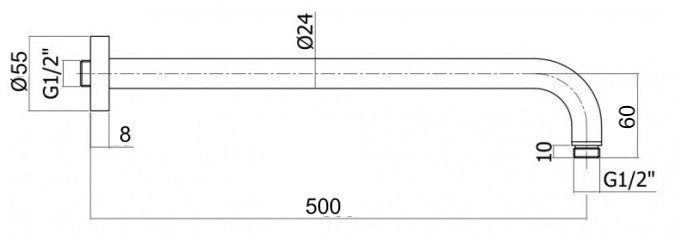 Braccio doccia curvo per soffione extralungo 50 cm