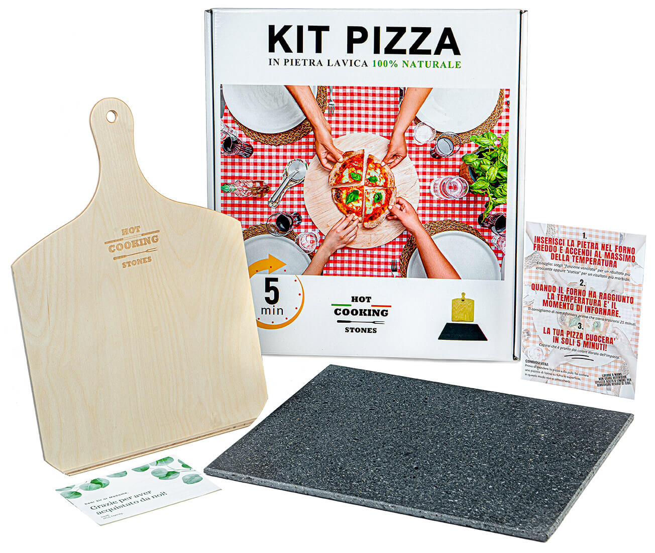 Set Pietra Lavica + Pala in Legno 30x30 cm da Forno per Pizza Napoletana