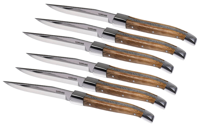 Set 6 Coltelli da Bistecca Lama Liscia Manico in Legno Steak Alps