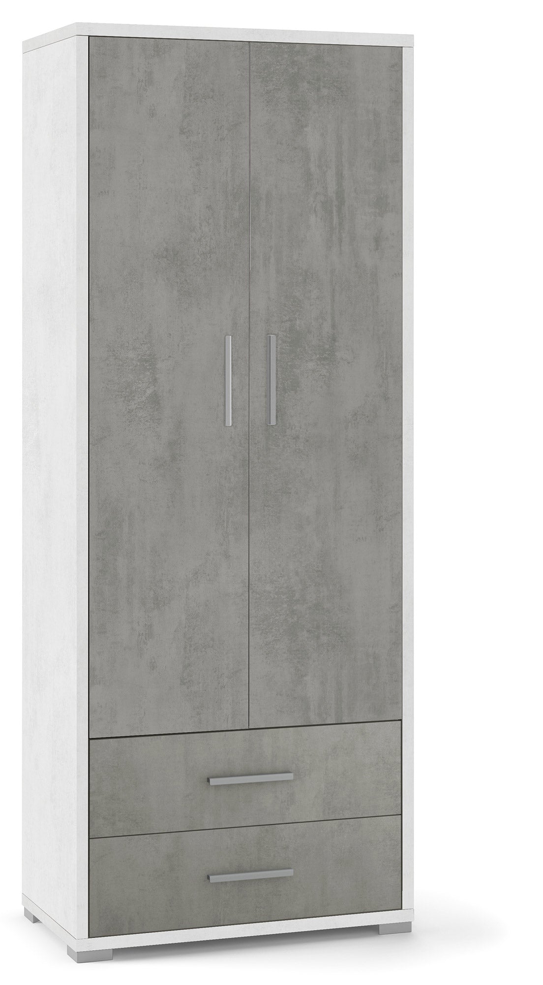 Armadio 2 Ante 2 Cassetti 71x182x41 cm Ossido Bianco/Cemento