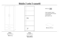 Armadio 2 Ante 2 Cassetti 71x182x41 cm Ossido Bianco/Cemento