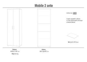 Armadio 2 Ante 71x199x41 cm Cemento/Ossido Bianco