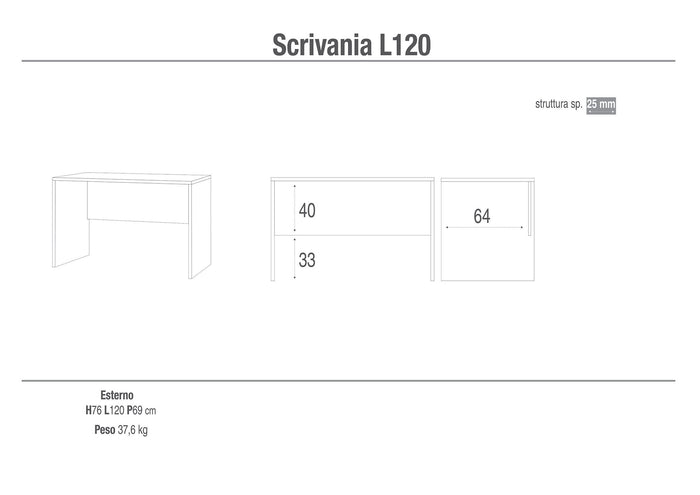 Scrivania 120x76x69 cm Cemento