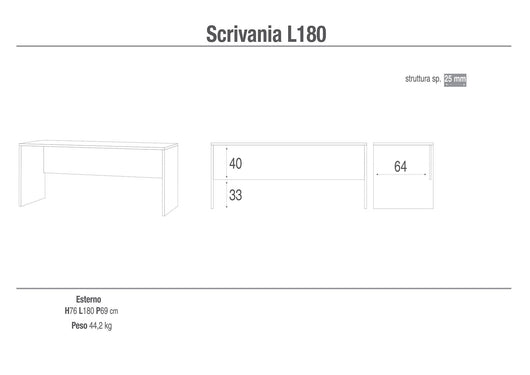 Scrivania 180x76x69 cm Cemento