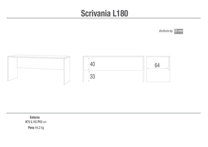 Scrivania 180x76x69 cm Cemento