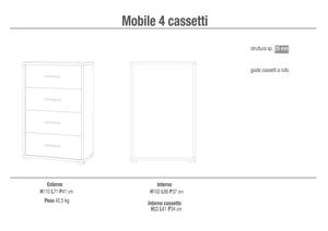 Cassettiera con 4 Cassetti 71x110x41 cm Cemento