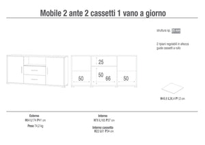 Mobile 2 Ante 2 Cassetti 174x84x41 cm Cemento/Ossido Bianco