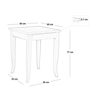 Tavolo in legno grezzo da cm 60 x 60 piedi a sciabola