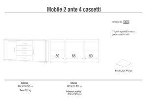 Mobile 2 Ante 4 Cassetti 174x84x41 cm Ossido Bianco/Cemento