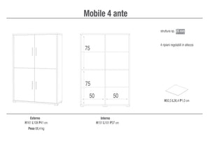 Mobile con 4 Ante 108x161x41 cm Cemento