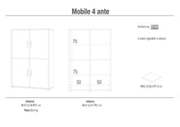 Mobile con 4 Ante 108x161x41 cm Ossido Bianco/Cemento