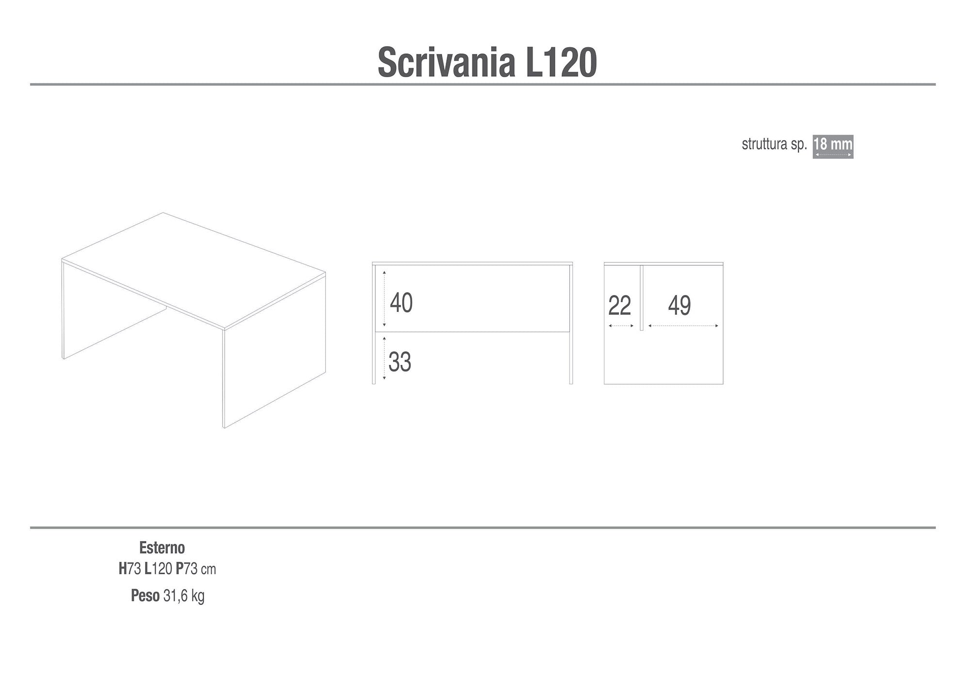 Scrivania 120x73x73 cm Bianco Fiammato