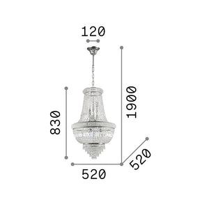 Lampadario Classico Dubai Metallo-Cristallo Ottone 10 Luci E14