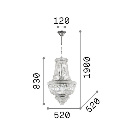 Lampadario Classico Dubai Metallo-Cristallo Ottone 10 Luci E14