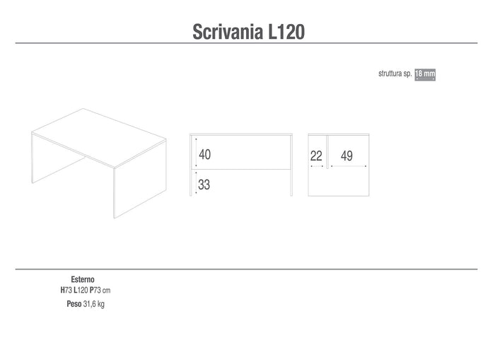 Scrivania 120x73x73 cm Olmo Chiaro