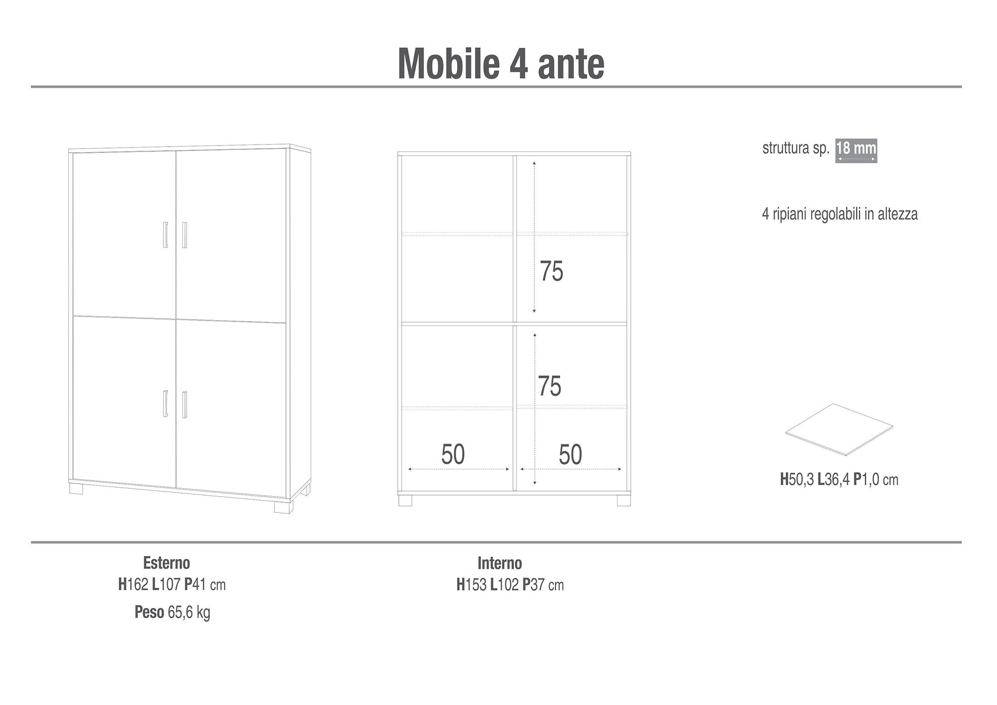 Mobile 4 Ante 107x162x41 cm Olmo Chiaro/Bianco Fiammato