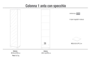 Armadio 1 Anta con Specchio 43x190x29 cm Olmo Chiaro