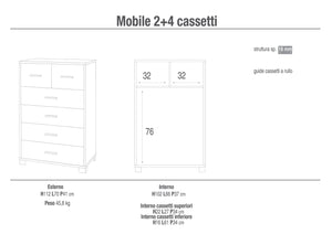 Mobile 4+2 Cassetti 70x112x41 cm Olmo Chiaro