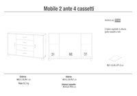 Mobile 2 Ante 4 Cassetti 136x86x41 cm Olmo Chiaro