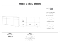 Mobile 3 Ante 3 Cassetti 164x92x41 cm Cemento/Ossido Bianco