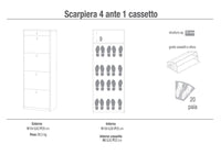 Scarpiera 4 Ante 1 Cassetto 63x164x29 cm Bianco Fiammato