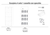 Scarpiera 4 Ante con Specchio 1 Cassetto 63x164x29 cm Cemento