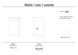 Mobile 1 Ante 1 Cassetto 46x80x34 cm Eucalipto