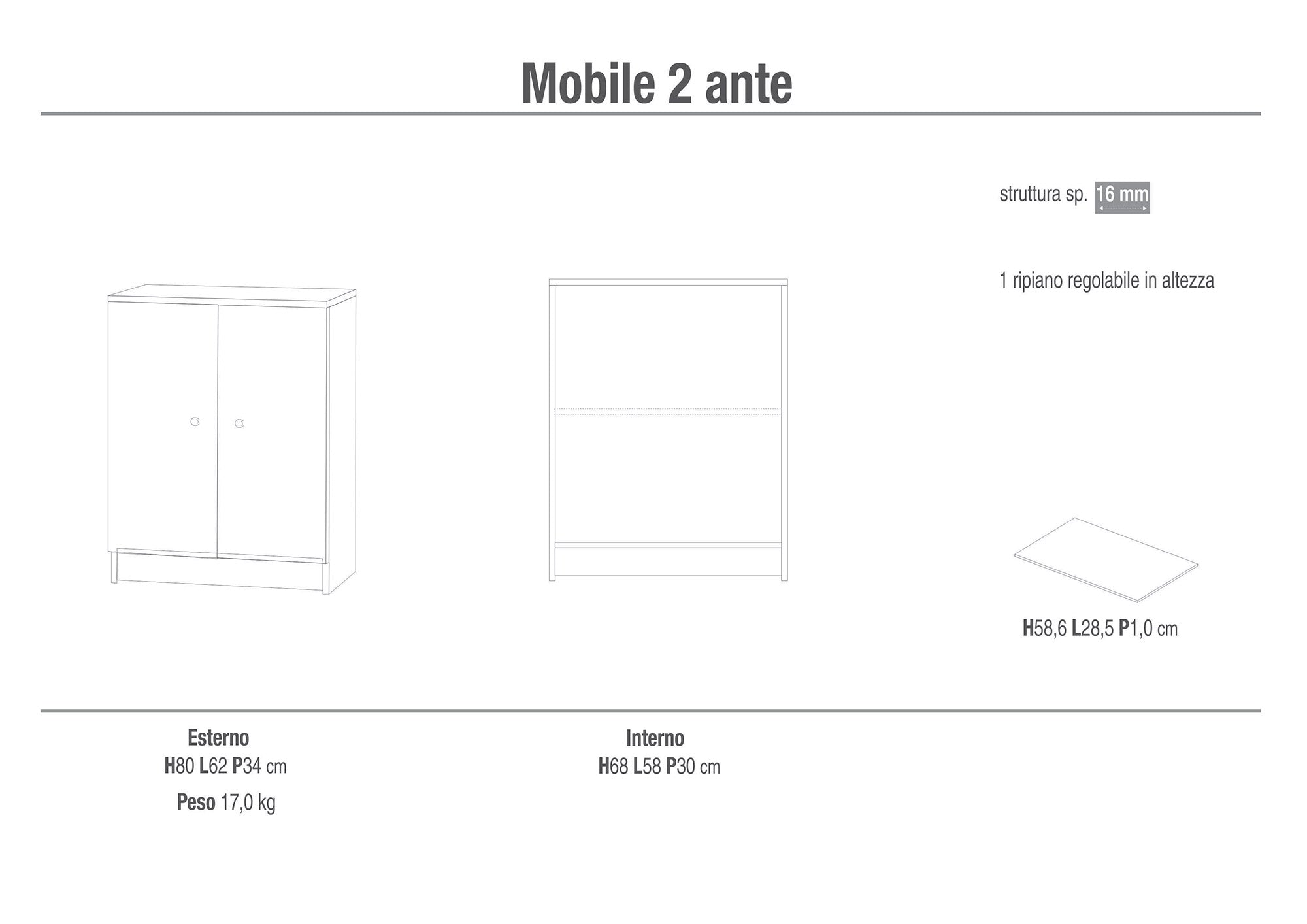 Mobile 2 Ante 62x80x34 cm Eucalipto