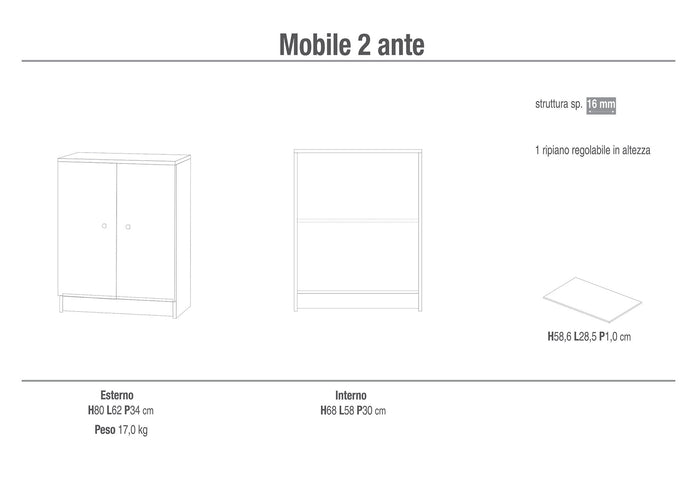 Mobile 2 Ante 62x80x34 cm Eucalipto