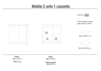 Mobile 2 Ante 1 Cassetto 77x80x34 cm Bianco Lisco