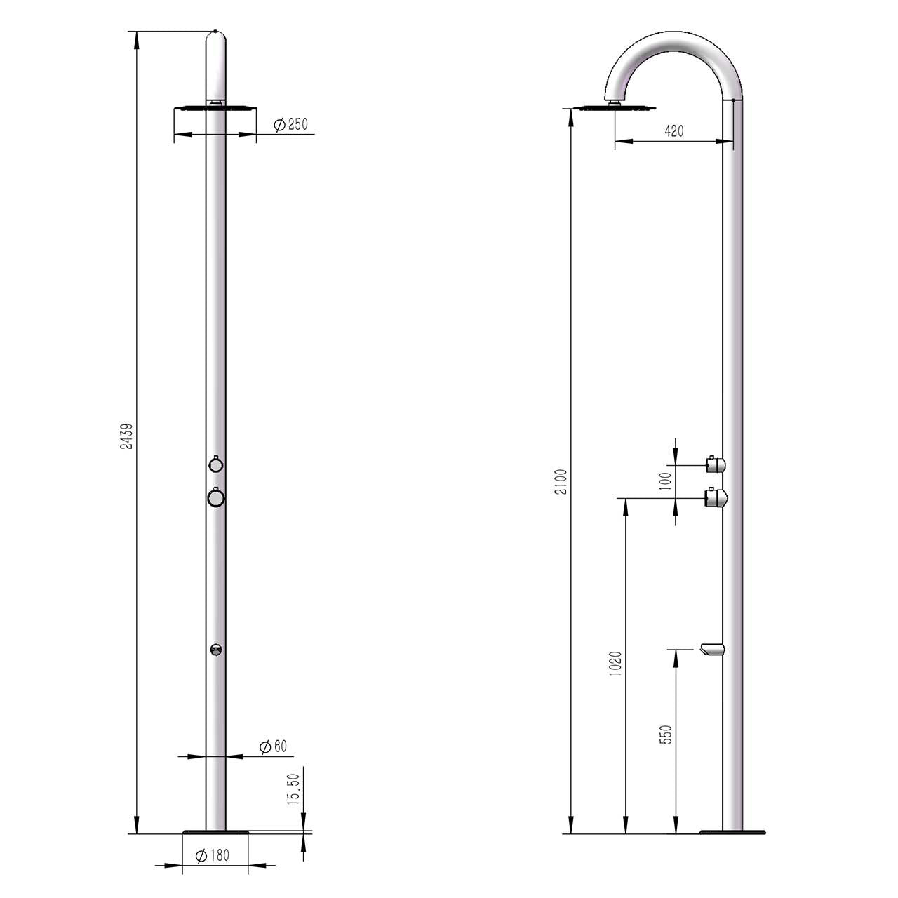 Doccia da Giardino 243,9x25x54,5 cm con Soffione Miscelatore e Lavapiedi Sined Palau Inox