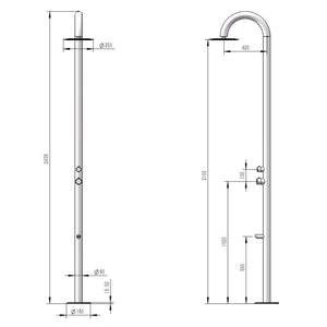 Doccia da Giardino 243,9x25x54,5 cm con Soffione Miscelatore e Lavapiedi Sined Palau Inox