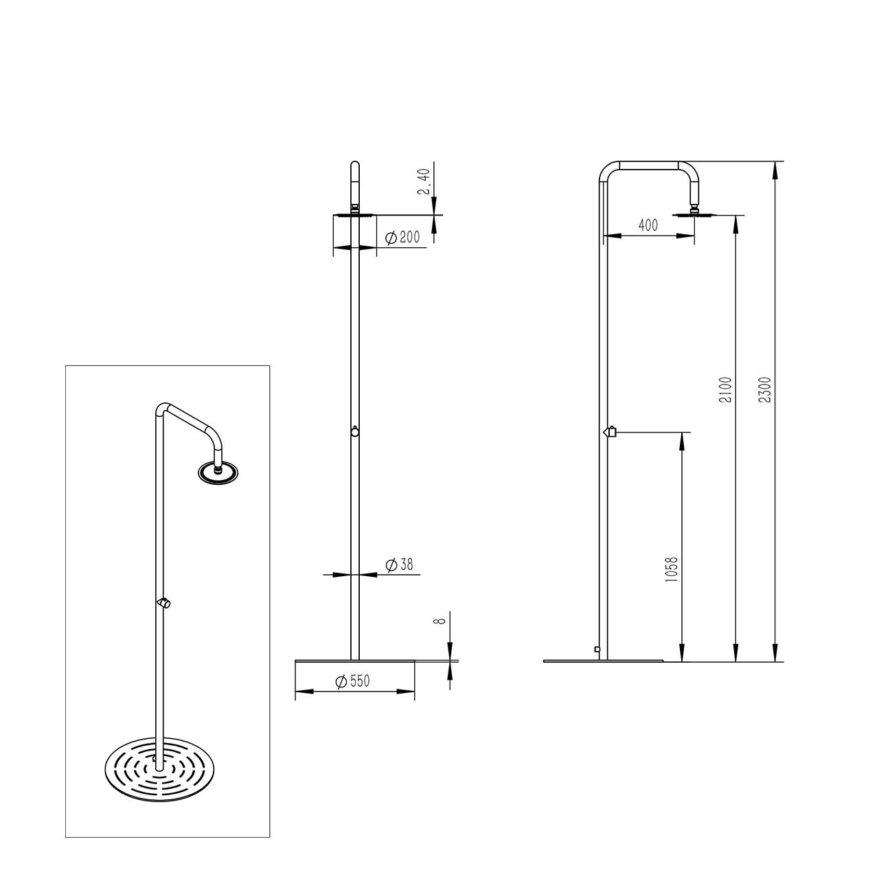 Doccia da Giardino 230x55x67,5 cm con Miscelatore Sined Simius Inox satinato