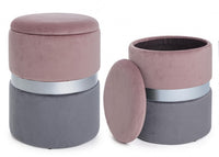 Set 2 Pouf Contenitore Polina Rosa-Grigio in Tessuto effetto Velluto