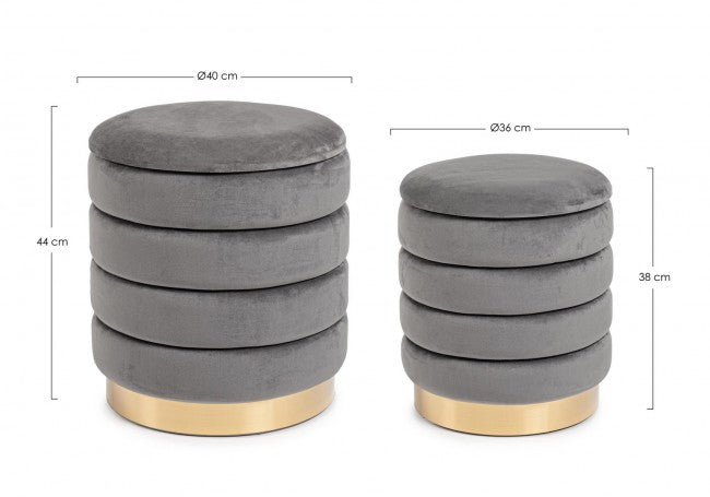 Set 2 Pouf Contenitore Darina Grigio in Legno