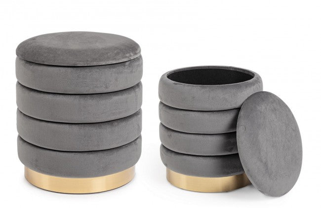 Set 2 Pouf Contenitore Darina Grigio in Legno