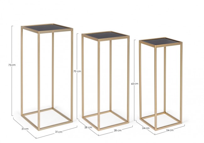 Set 3 Tavolini Nucleos Quadrato Oro in Acciaio