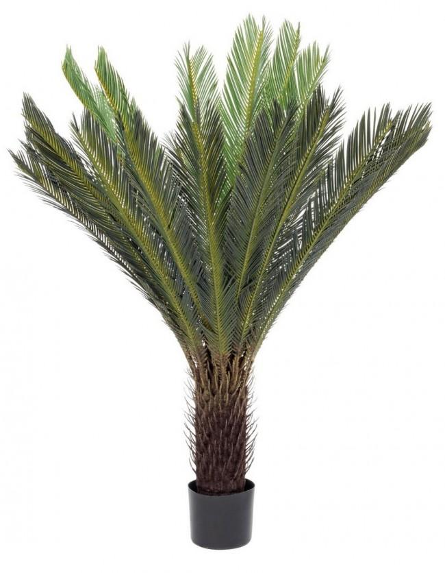 Pianta Artificiale Palma Cycas 28 Foglie H120 con Vaso Verde