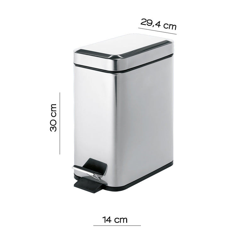 Portarifiuti rettangolare Gedy Argenta 5 lt. in acciaio inox cm 14x29,4x30