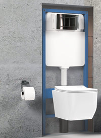 Tecno struttura con Cassetta Incasso Per Wc vaso Sospeso Completa di Placca Comando In Acciaio Inox Doppio Pulsante