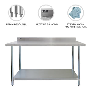 Tavolo in acciaio Inox da Cucina Commerciale Piano Cucina Ristorante - 120 cm