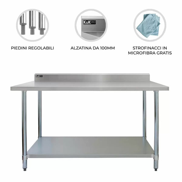 Tavolo da Cucina Professionale 120x60x90 cm per Ristoranti Pizzerie in Acciaio Inox