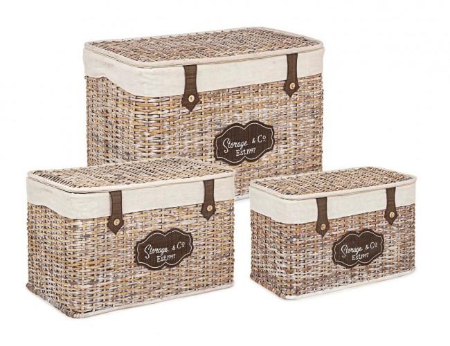 Set 3 Portaoggetti Provenzale Naturale in Rattan