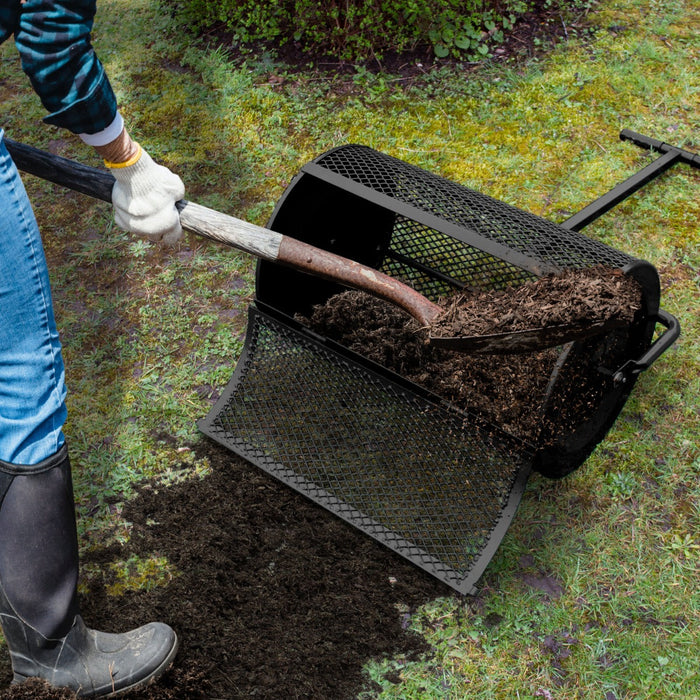 Spargitore di concime a rullo Torba Muschio Terriccio Giardino Prato 80L 66cm Gabbia in acciaio - Nero