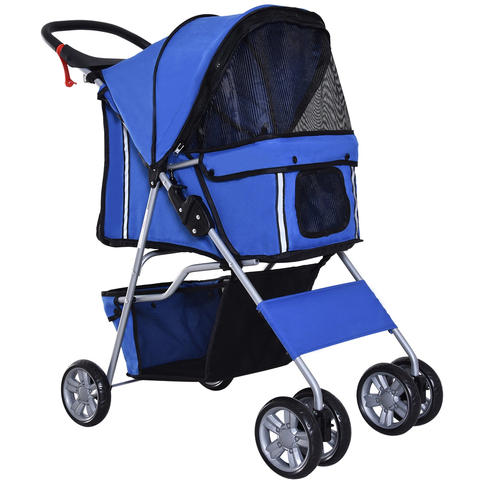 Passeggino per Cani Pieghevole 75x45x97 cm in Tessuto con Cestino e Portabicchieri Blu