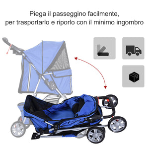 Passeggino per Cani Pieghevole 75x45x97 cm in Tessuto con Cestino e Portabicchieri Blu