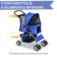 Passeggino per Cani Pieghevole 75x45x97 cm in Tessuto con Cestino e Portabicchieri Blu