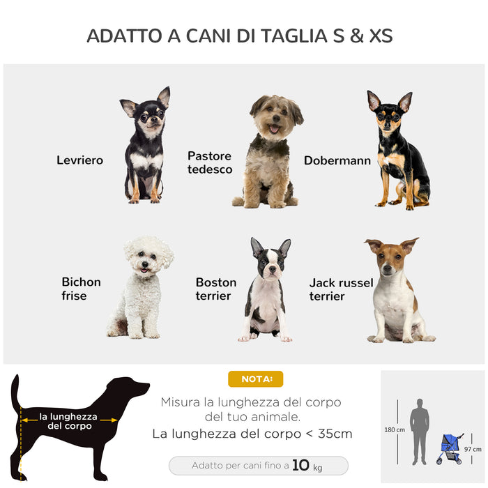 Passeggino per Cani Pieghevole 75x45x97 cm in Tessuto con Cestino e Portabicchieri Blu